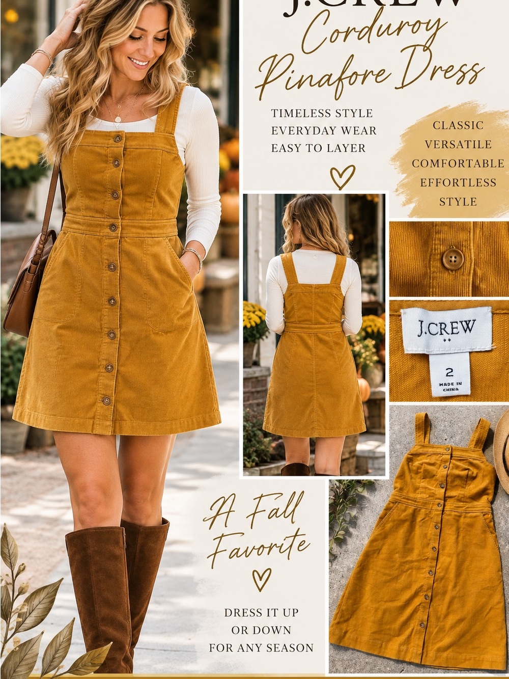 J. Crew Mustard Yellow Corduroy Pinafore Dress
